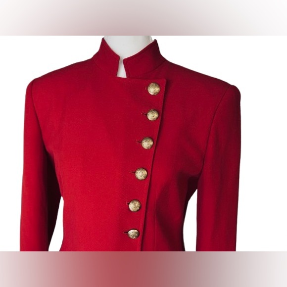 Vintage Ralph Lauren Red Jacket Wool Small Long Logo Gold Buttons Crest 80s 90s - Picture 3 of 16